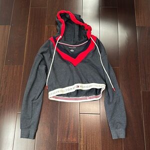 Tommy Hilfiger Blue Cropped Hoodie Top Size M